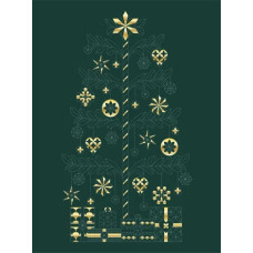 Christmas Tree Sashiko Panel - Green/Gold